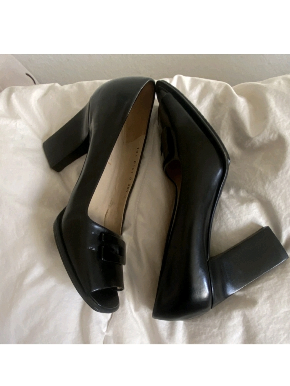 Gucci Black Leather Peep-Toe Block Heel Pumps